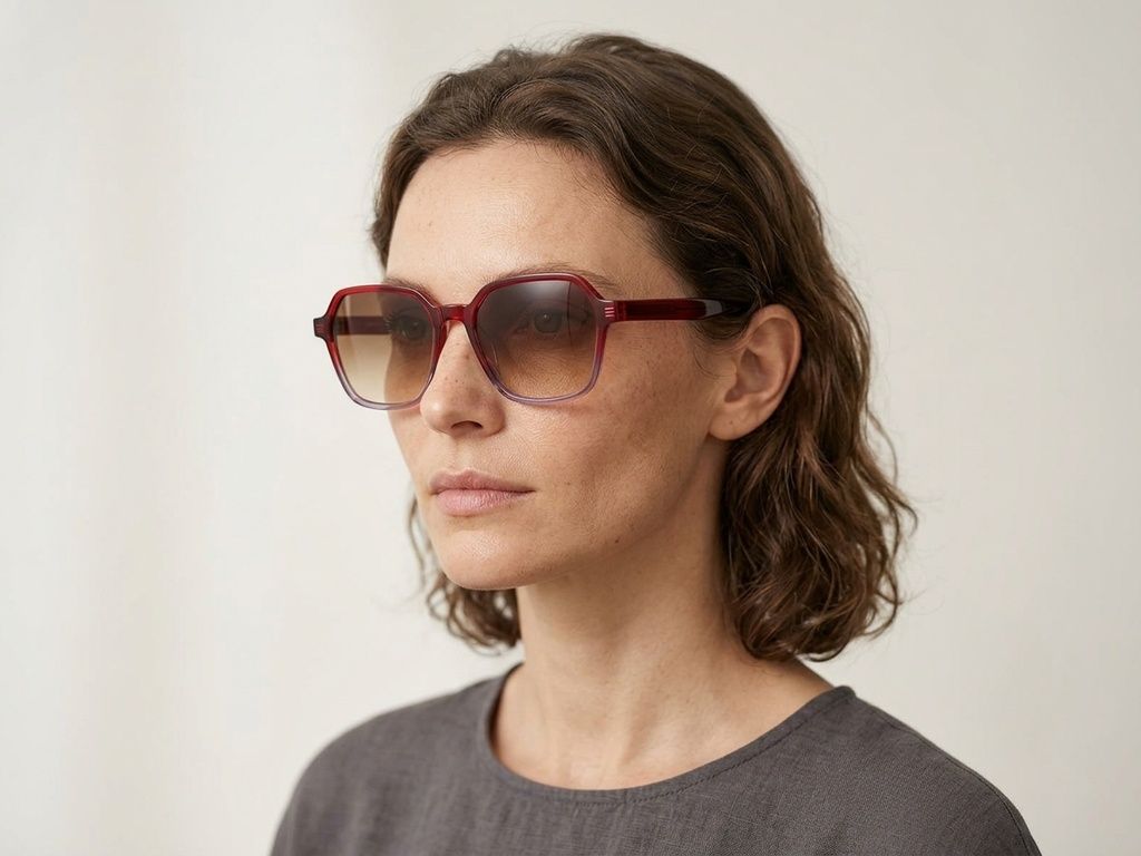 Geometric Red Acetate Sunglasses #BS2012-1225