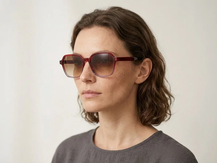 Geometric Red Acetate Sunglasses #BS2012-1225