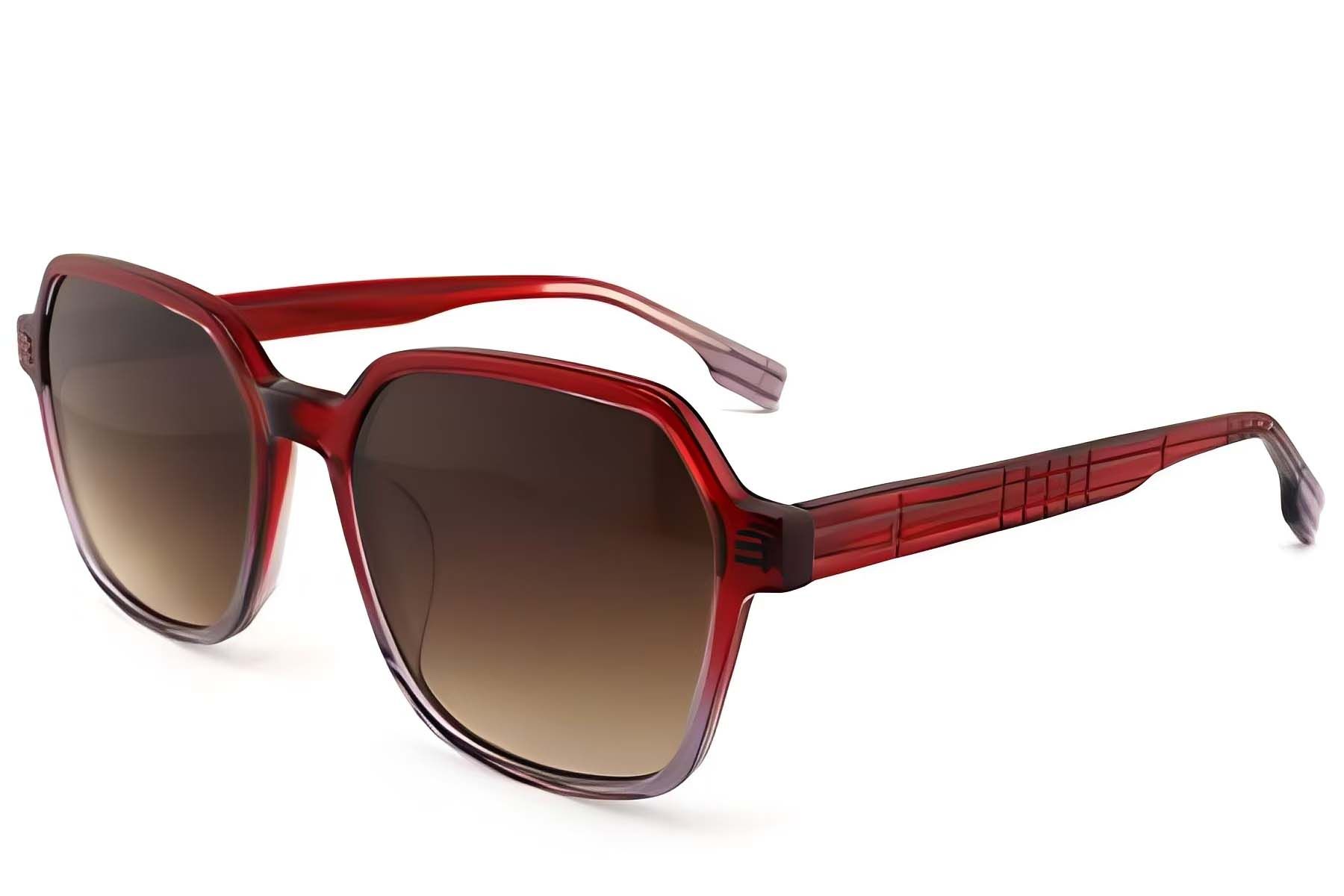 Lunettes de soleil géométriques en acétate rouge #BS2012-1225