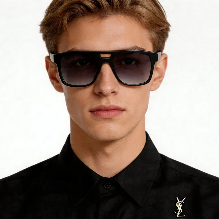 Lunettes de soleil aviateur en acétate noir #BS2012-1232