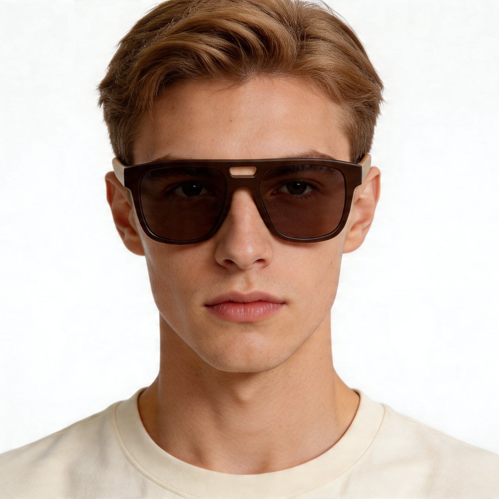 Lunettes de soleil aviateur en acétate marron #BS2012-1233