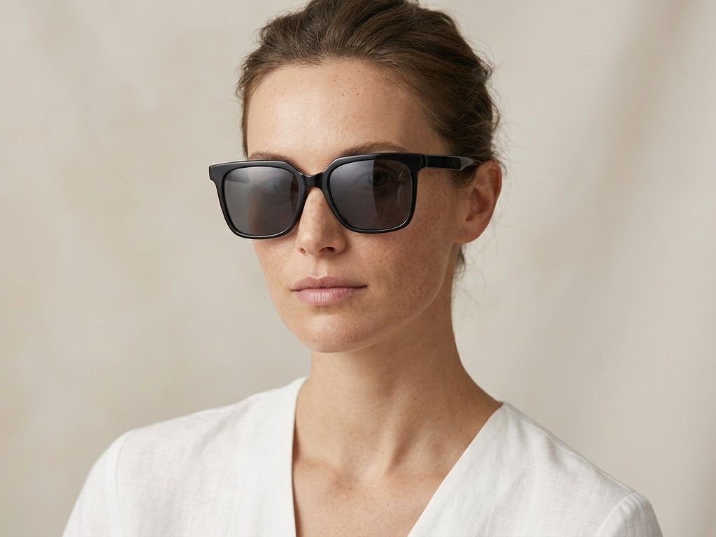 Gafas de sol rectangulares de acetato negro #BS2012-1235