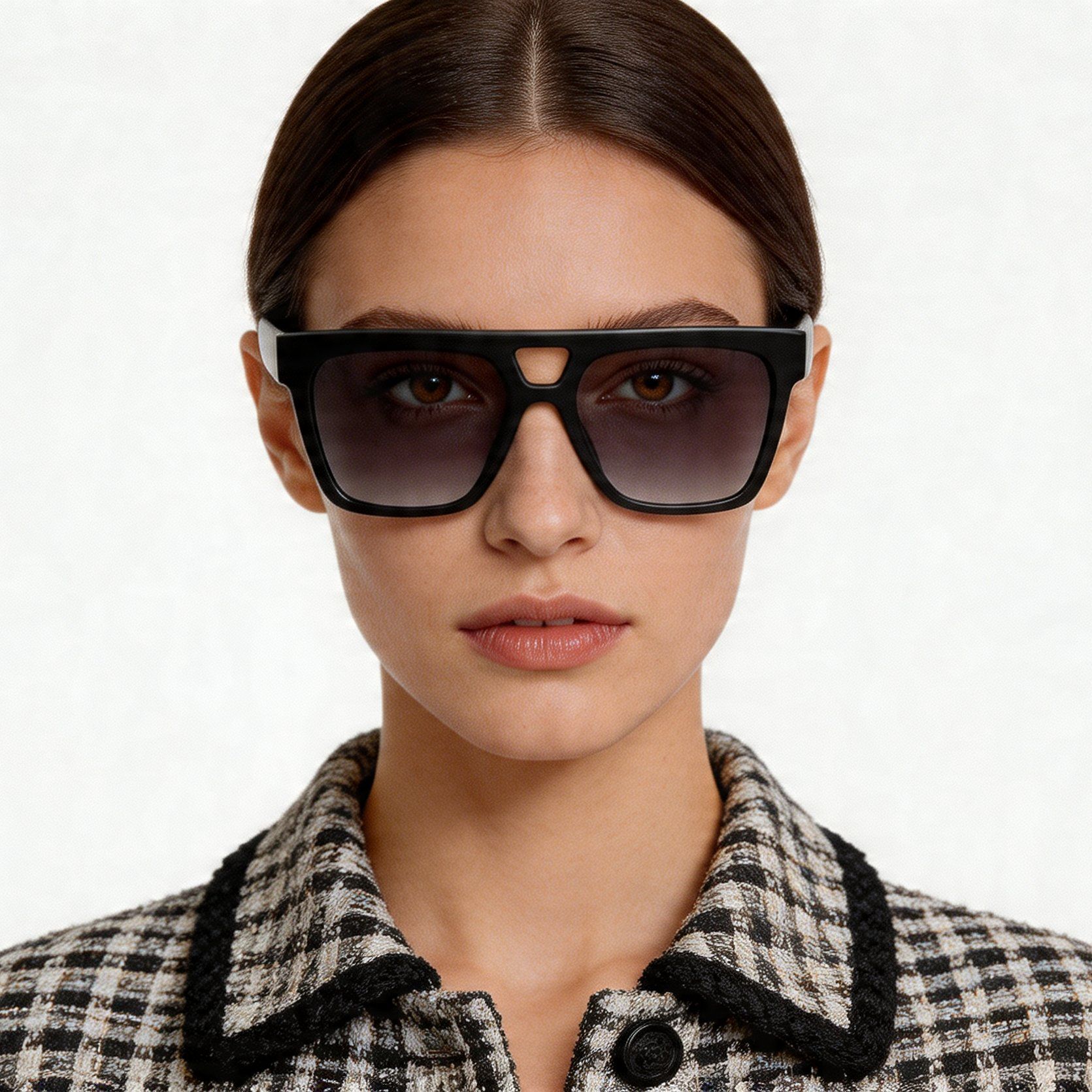 Gafas de sol de aviador de acetato negro #BS2012-1240