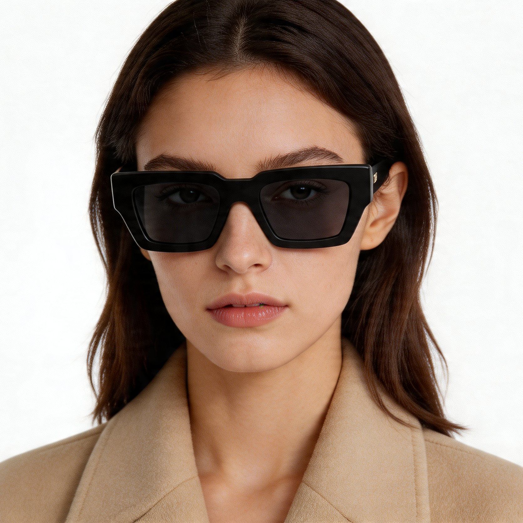 Gafas de sol rectangulares de acetato negro #BS2012-1243