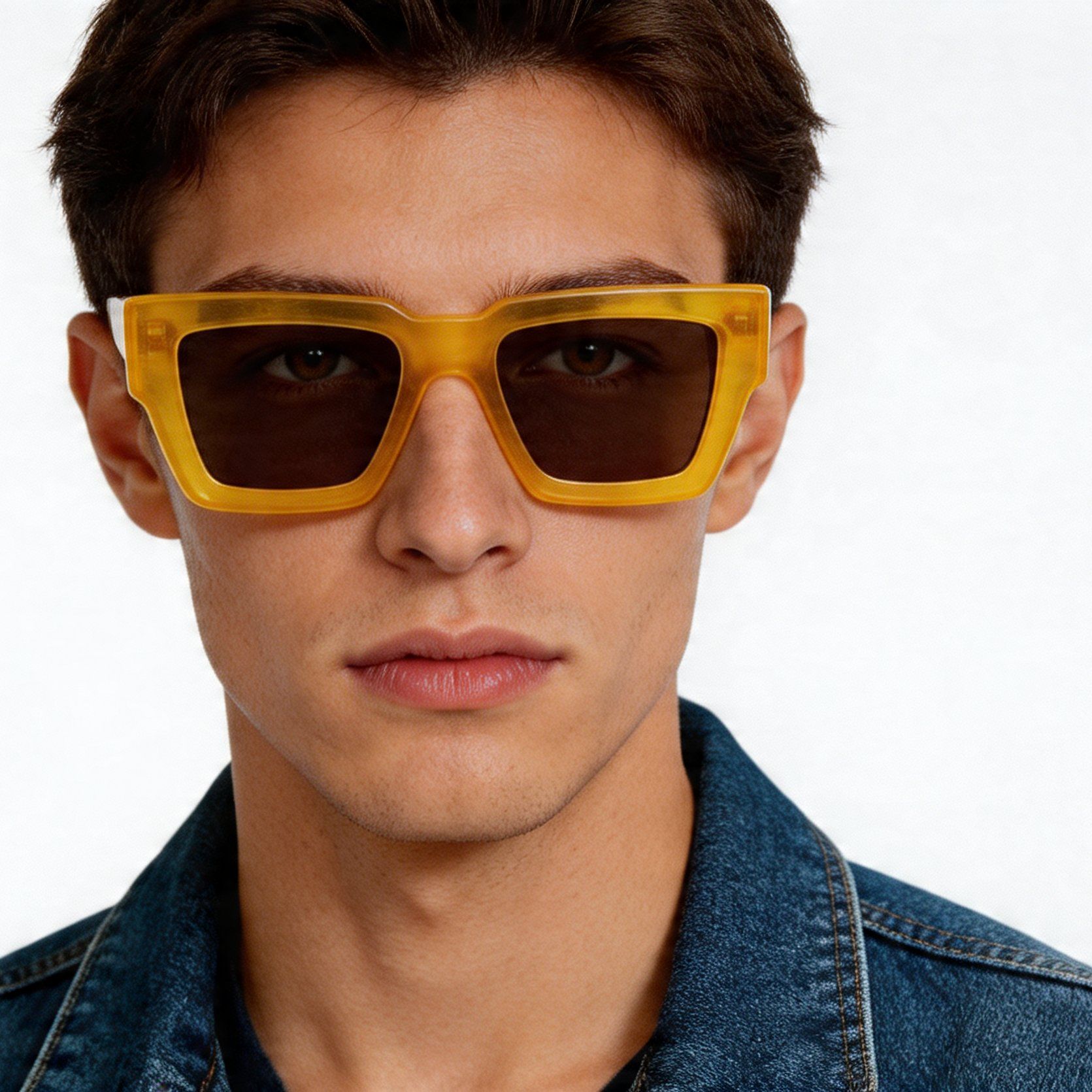 Occhiali da sole rettangolari in acetato giallo #BS2012-1244