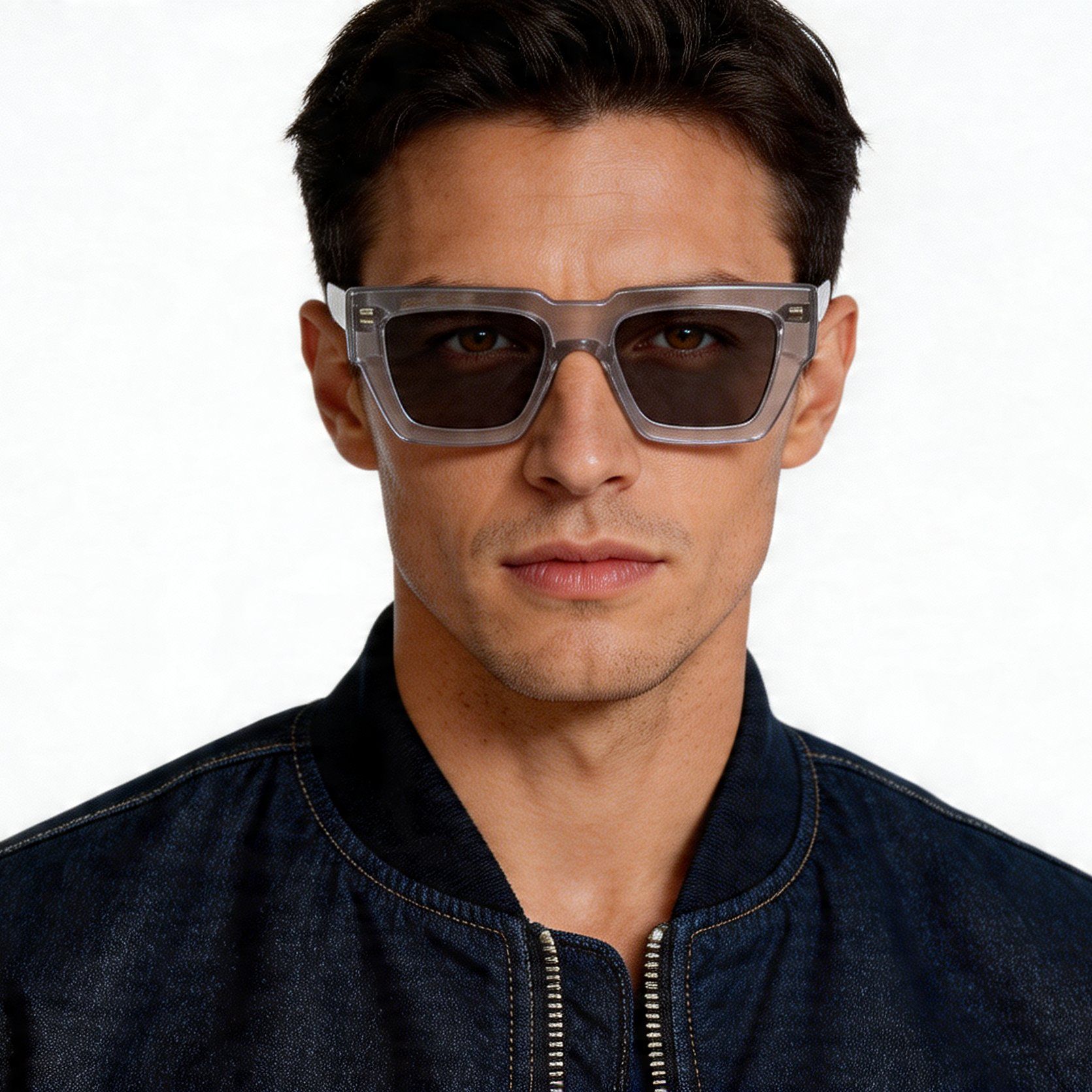 Lunettes de soleil rectangulaires en acétate gris #BS2012-1245