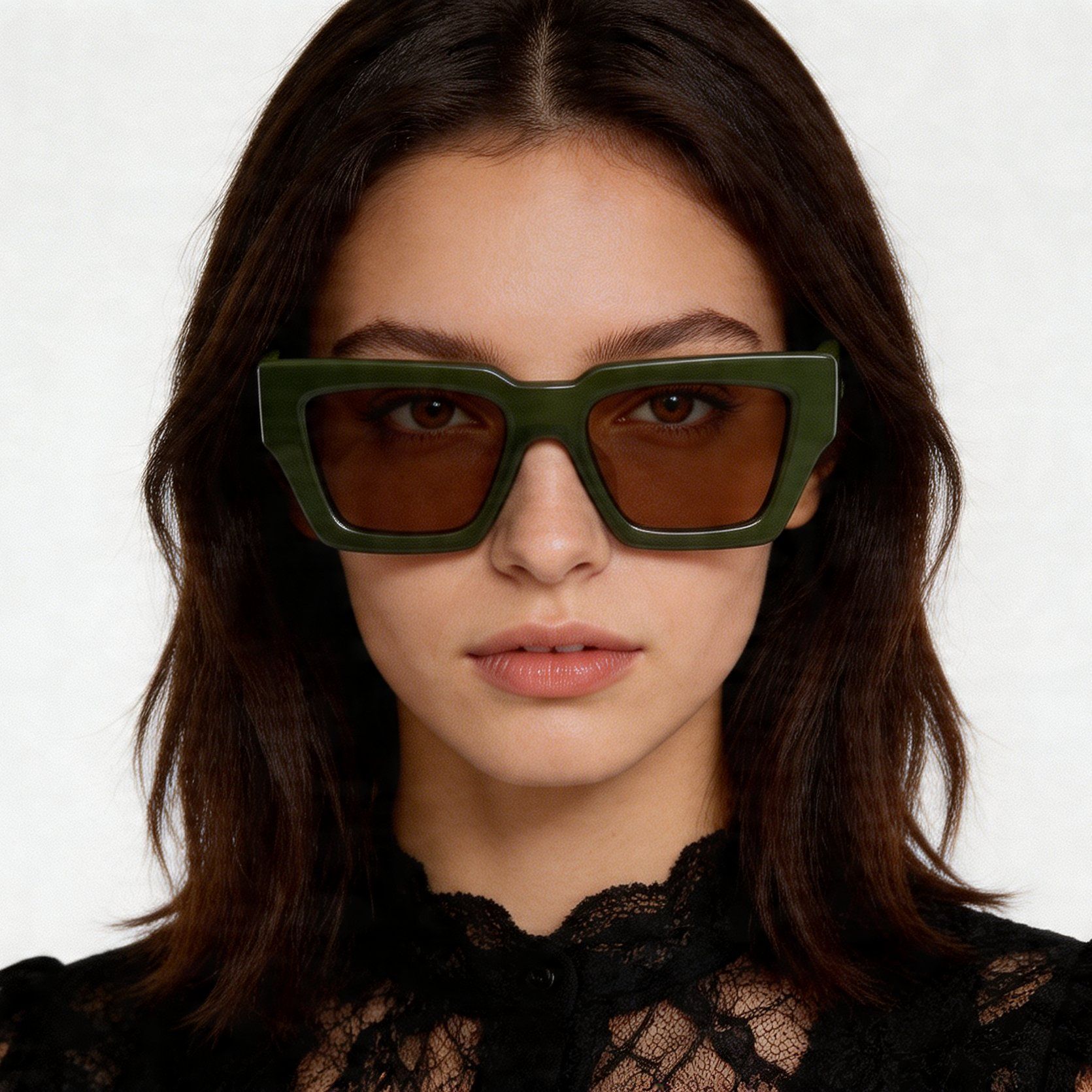 Gafas de sol rectangulares de acetato verde #BS2012-1246