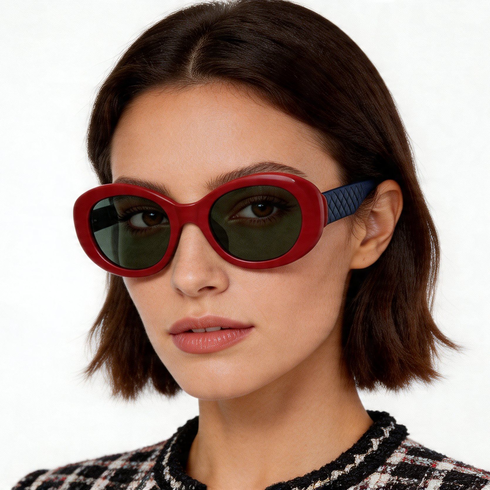 Gafas de sol ovaladas de acetato rojo #BS2012-1249
