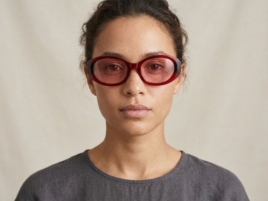Oval Red Acetate Sunglasses #BS2012-1253
