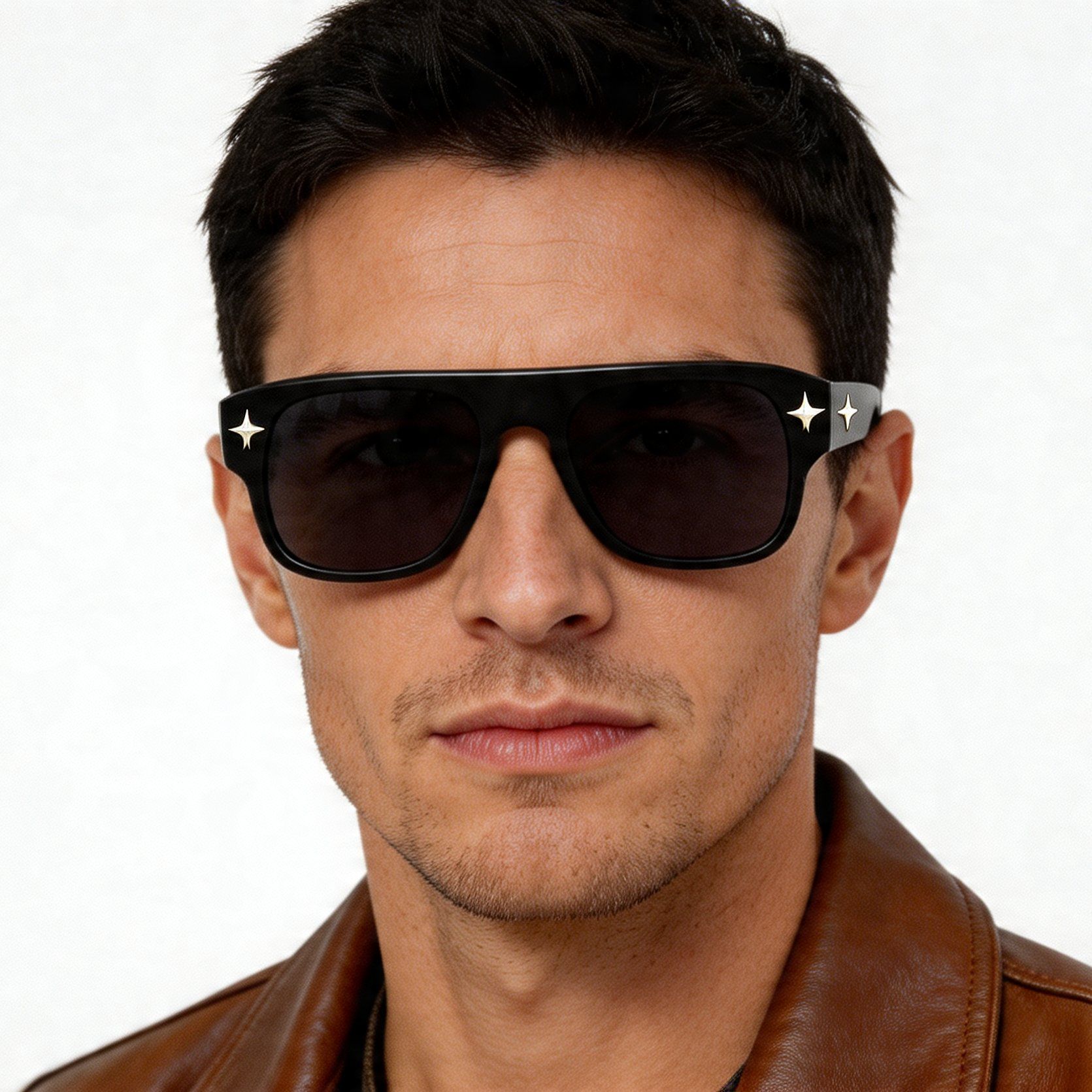 Gafas de sol de aviador de acetato negro #BS2012-1274