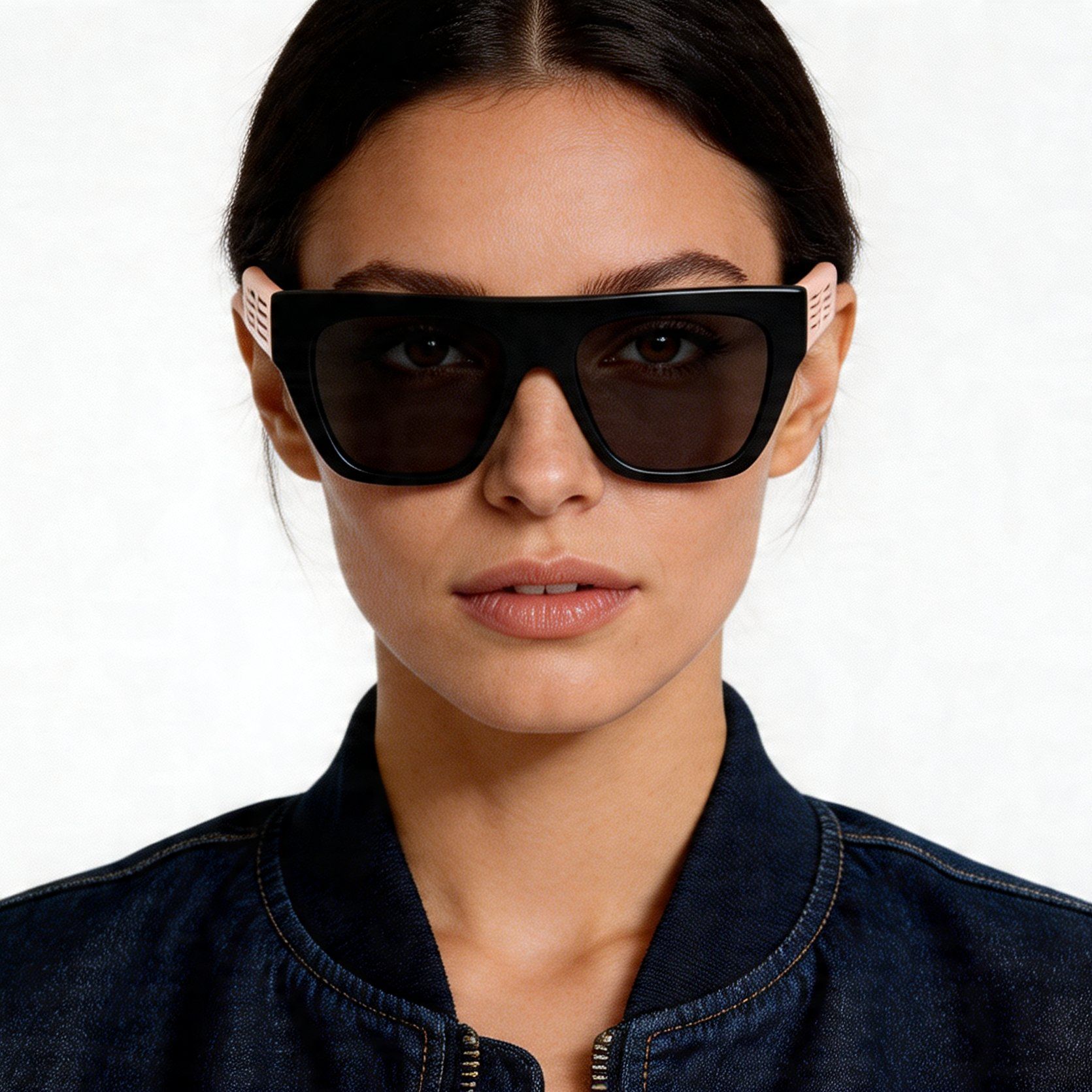 Gafas de sol de aviador de acetato negro #BS2012-1280