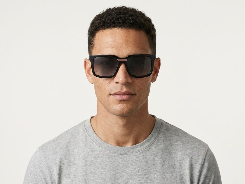 Gafas de sol rectangulares de acetato negro #BS2012-1295