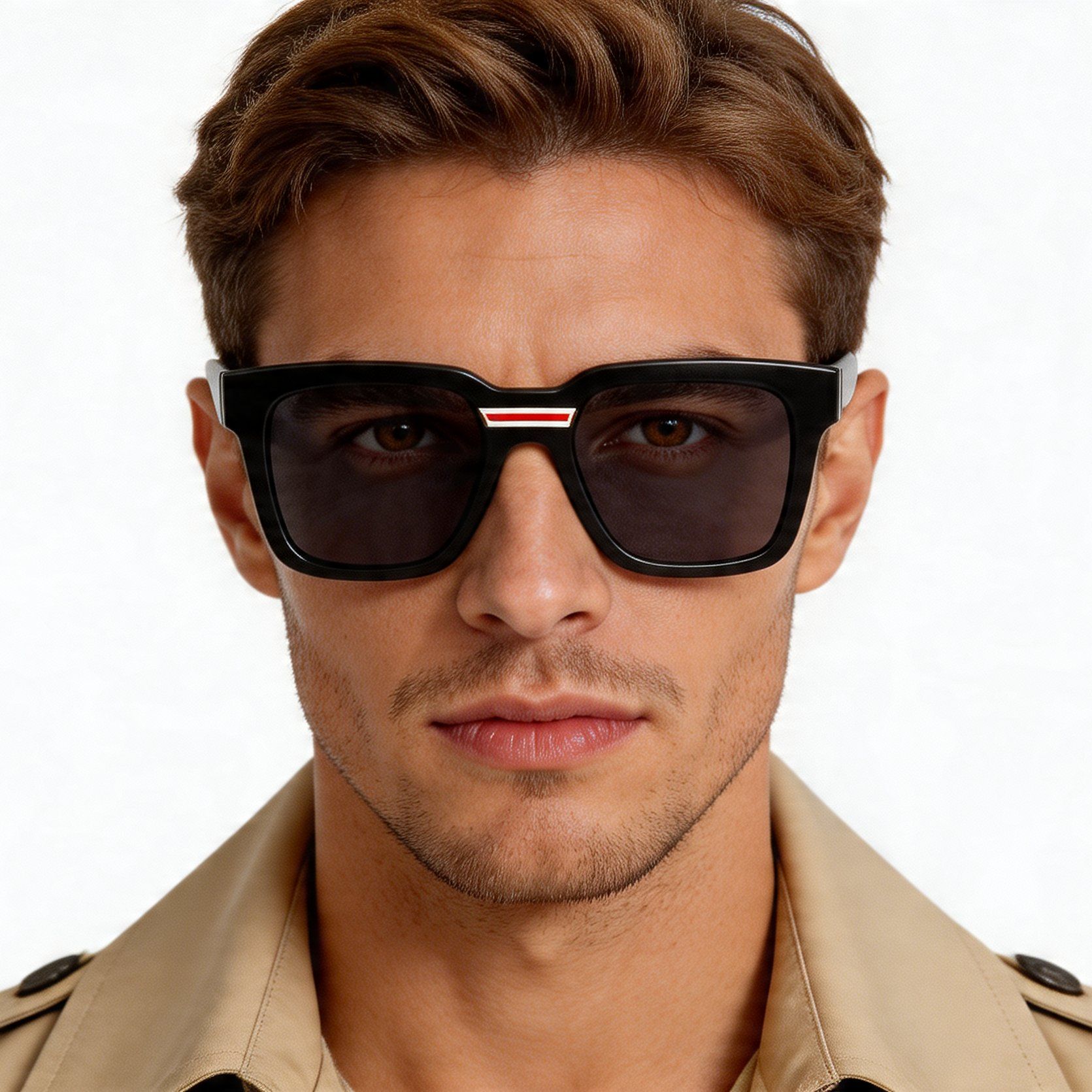 Rechteckige schwarze Acetat-Sonnenbrille #BS2012-1295