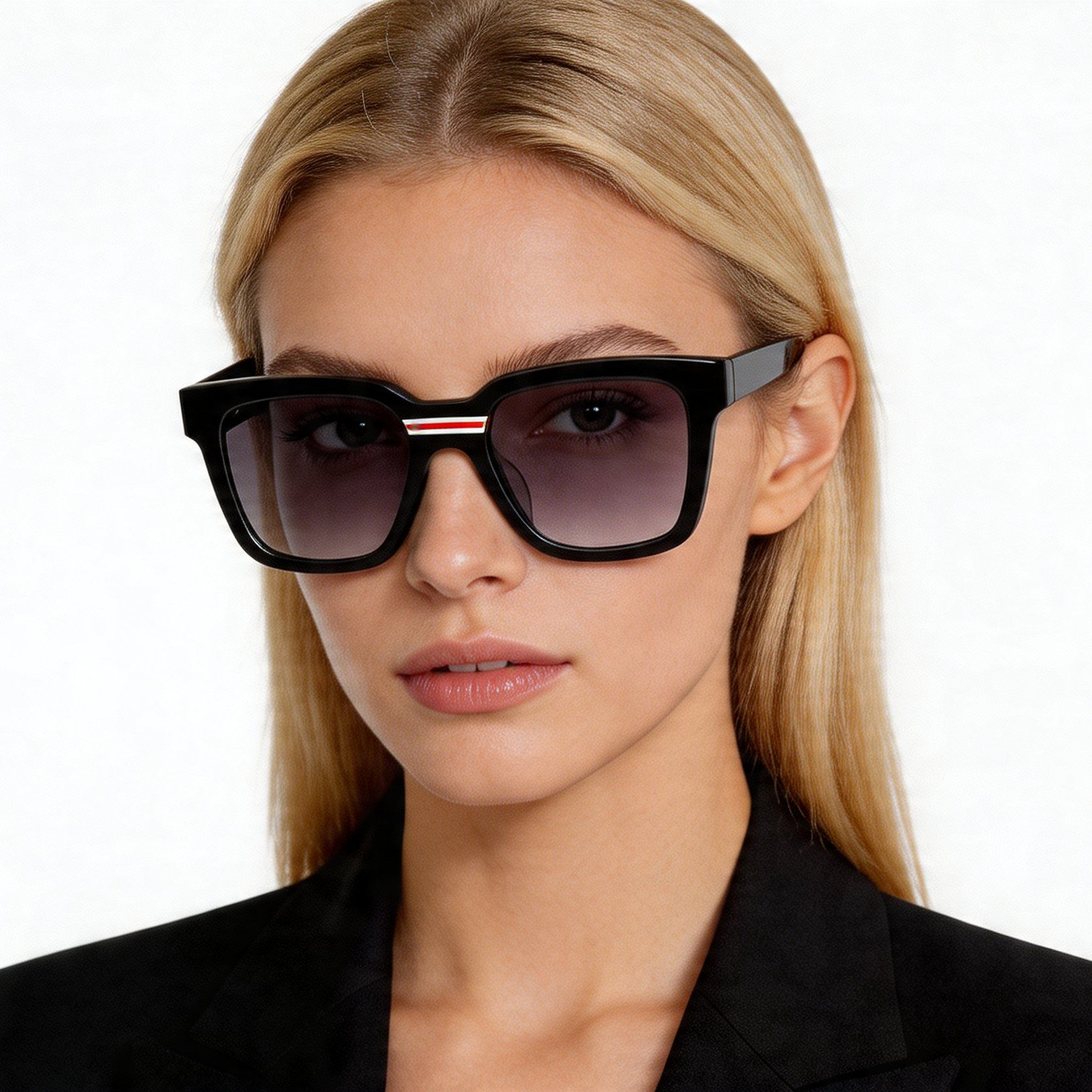 Gafas de sol rectangulares de acetato negro #BS2012-1296