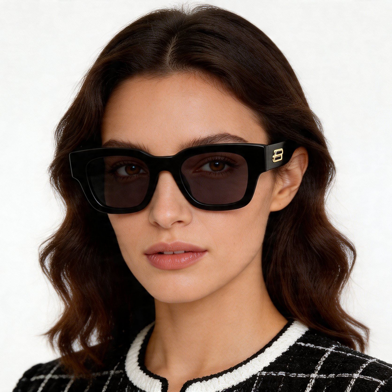 Rectangular Black Acetate Sunglasses #BS2012-1318