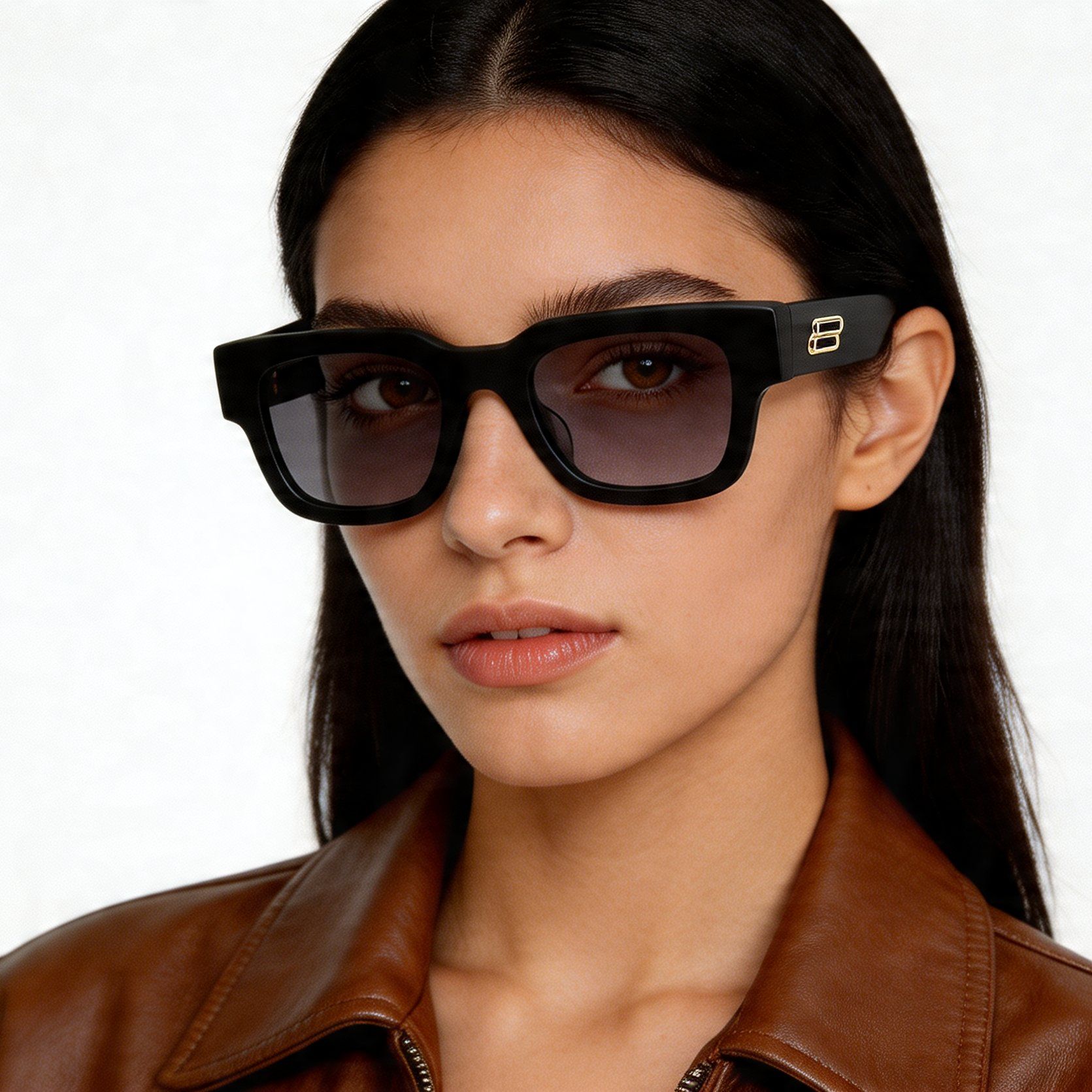Rectangular Black Acetate Sunglasses #BS2012-1319