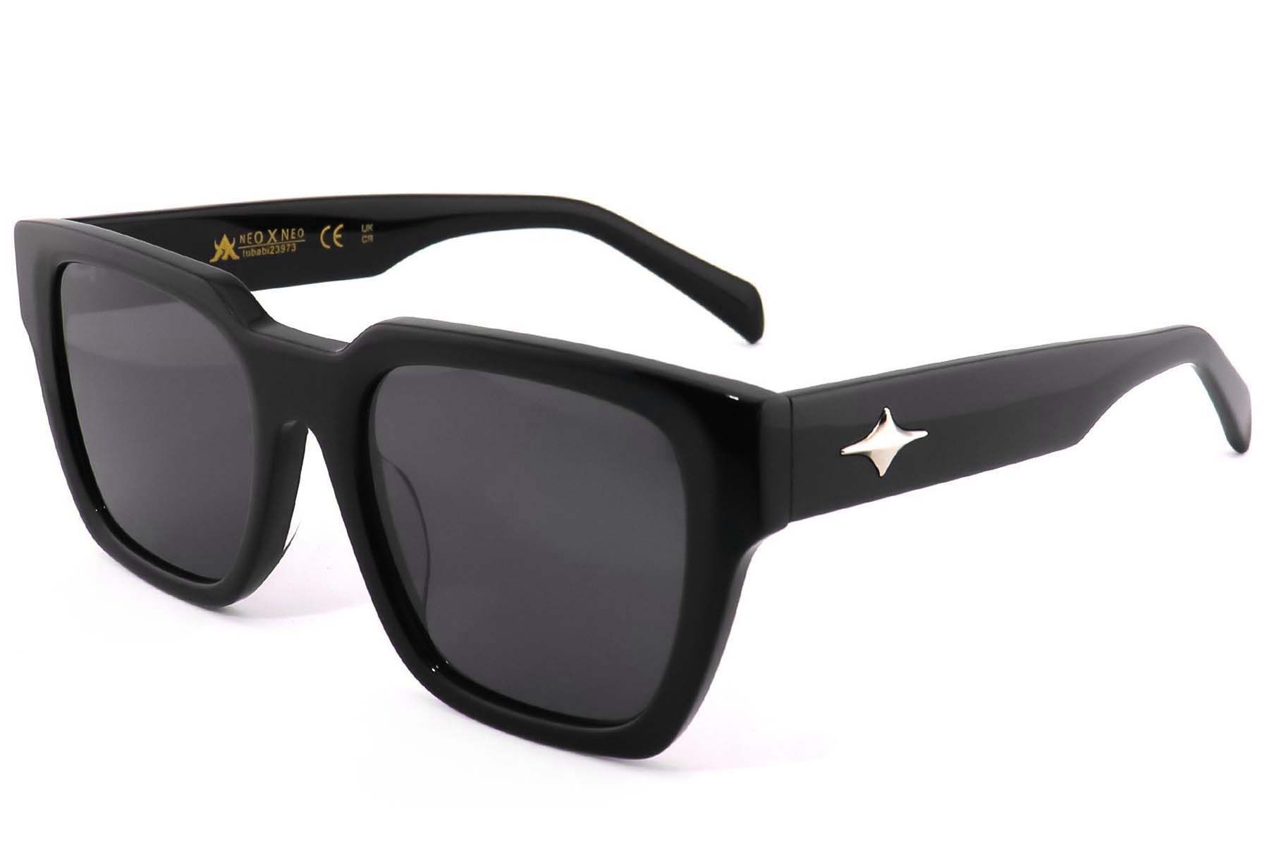 Lunettes de soleil rectangulaires en acétate noir #BS2012-1323