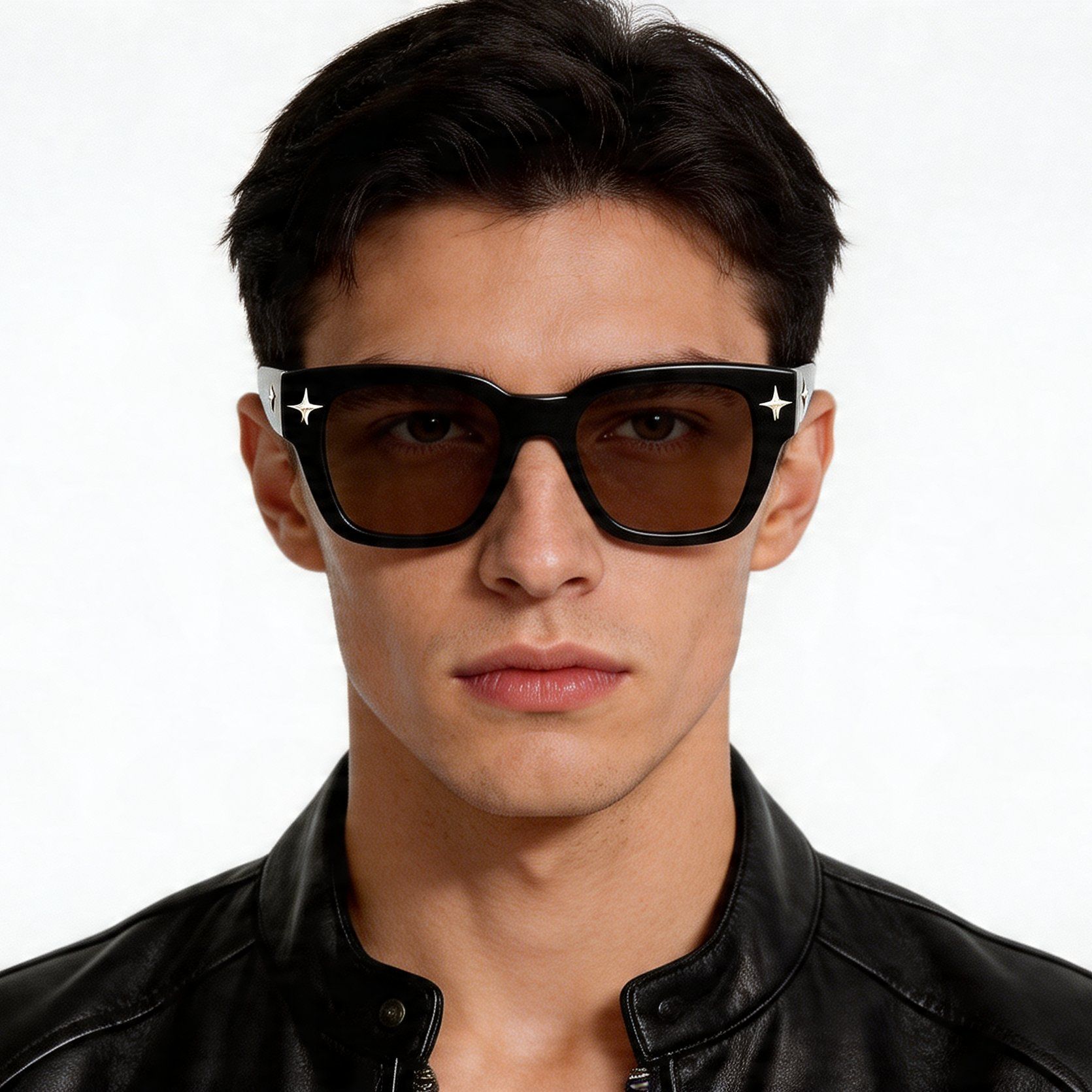 Gafas de sol rectangulares de acetato negro #BS2012-1324