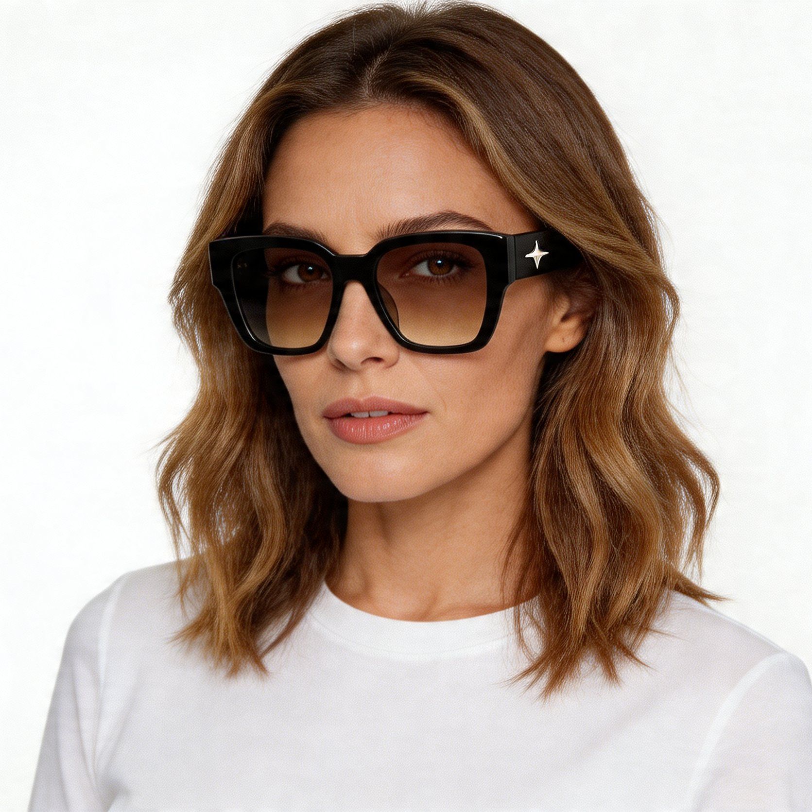 Lunettes de soleil rectangulaires en acétate marron #BS2012-1326