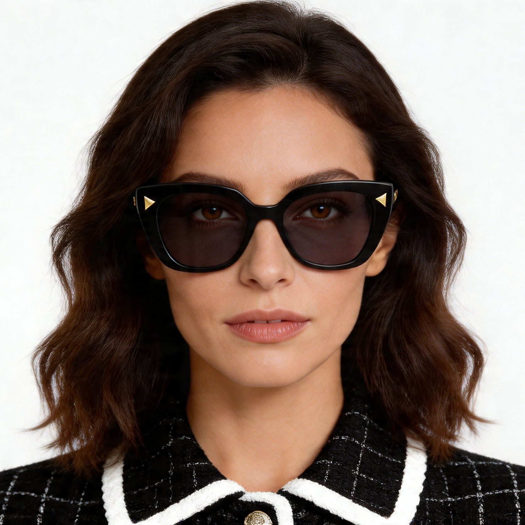 Gafas de sol rectangulares de acetato negro #BS2012-1337