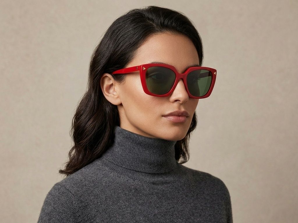 Rectangular Red Acetate Sunglasses #BS2012-1341