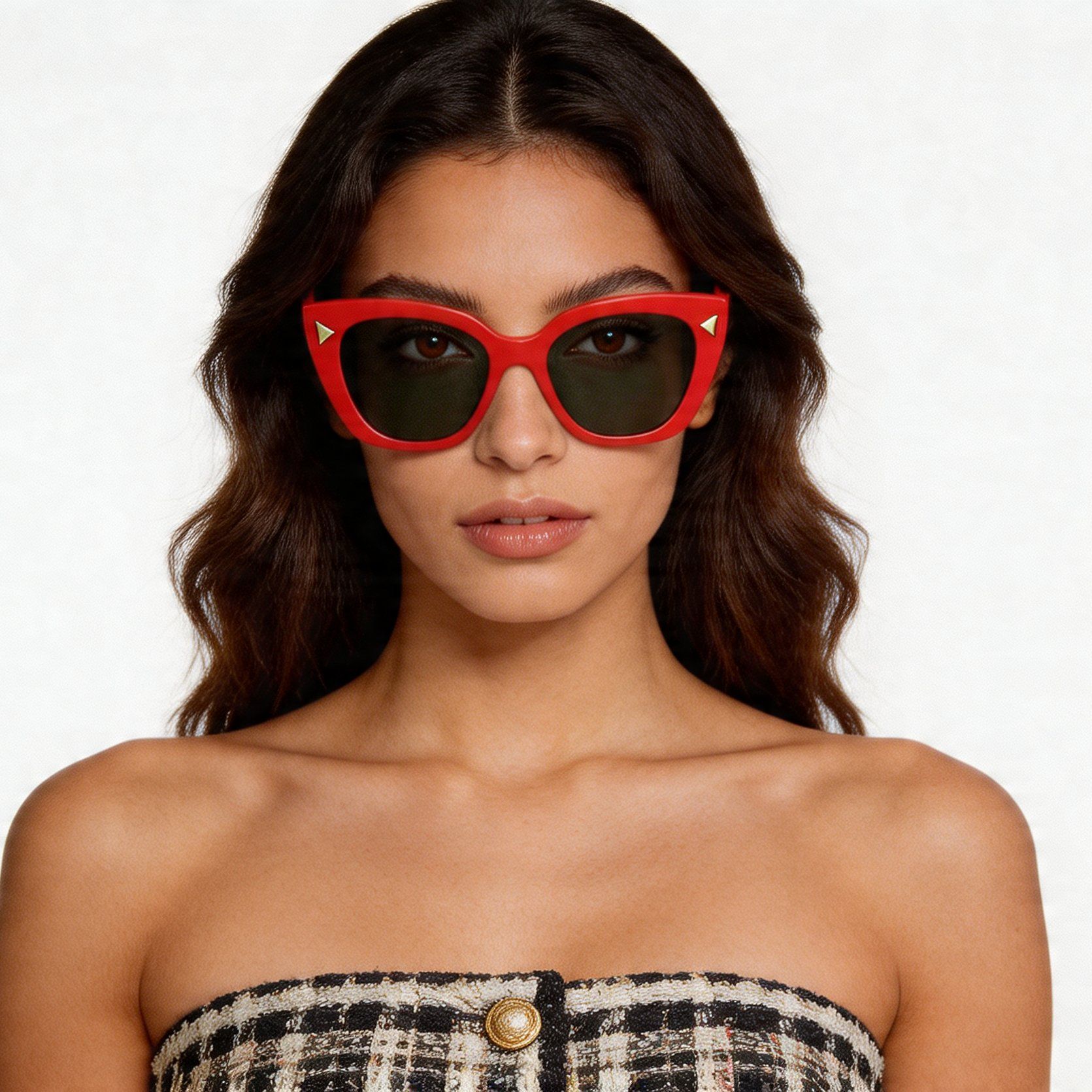 Gafas de sol rectangulares de acetato rojo #BS2012-1341