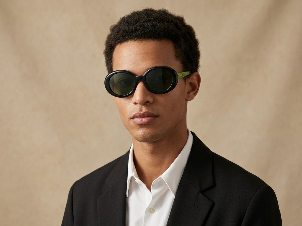 Oval Black Acetate Sunglasses #BS2012-1343