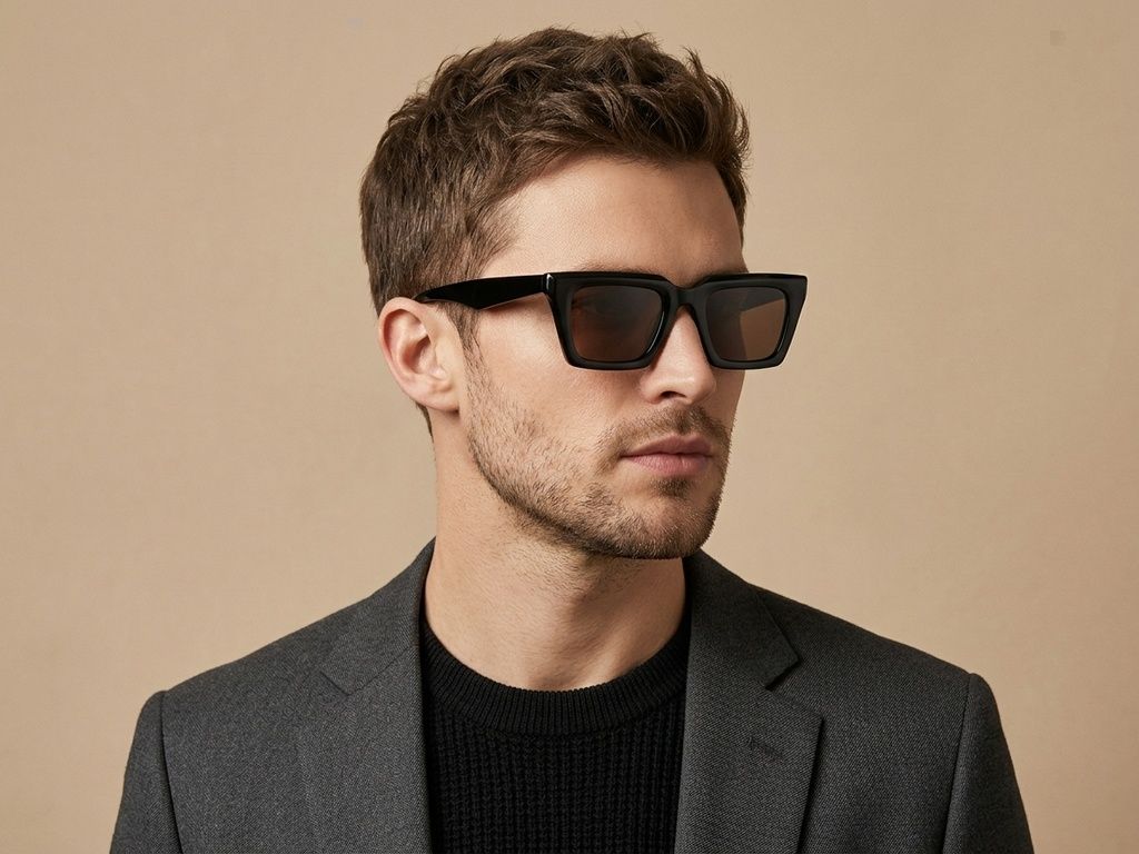 Rectangular Black Acetate Sunglasses #BS2012-1348