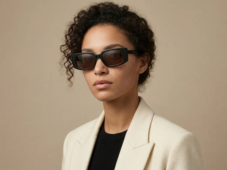 Rectangular Green Acetate Sunglasses #BS2012-1355