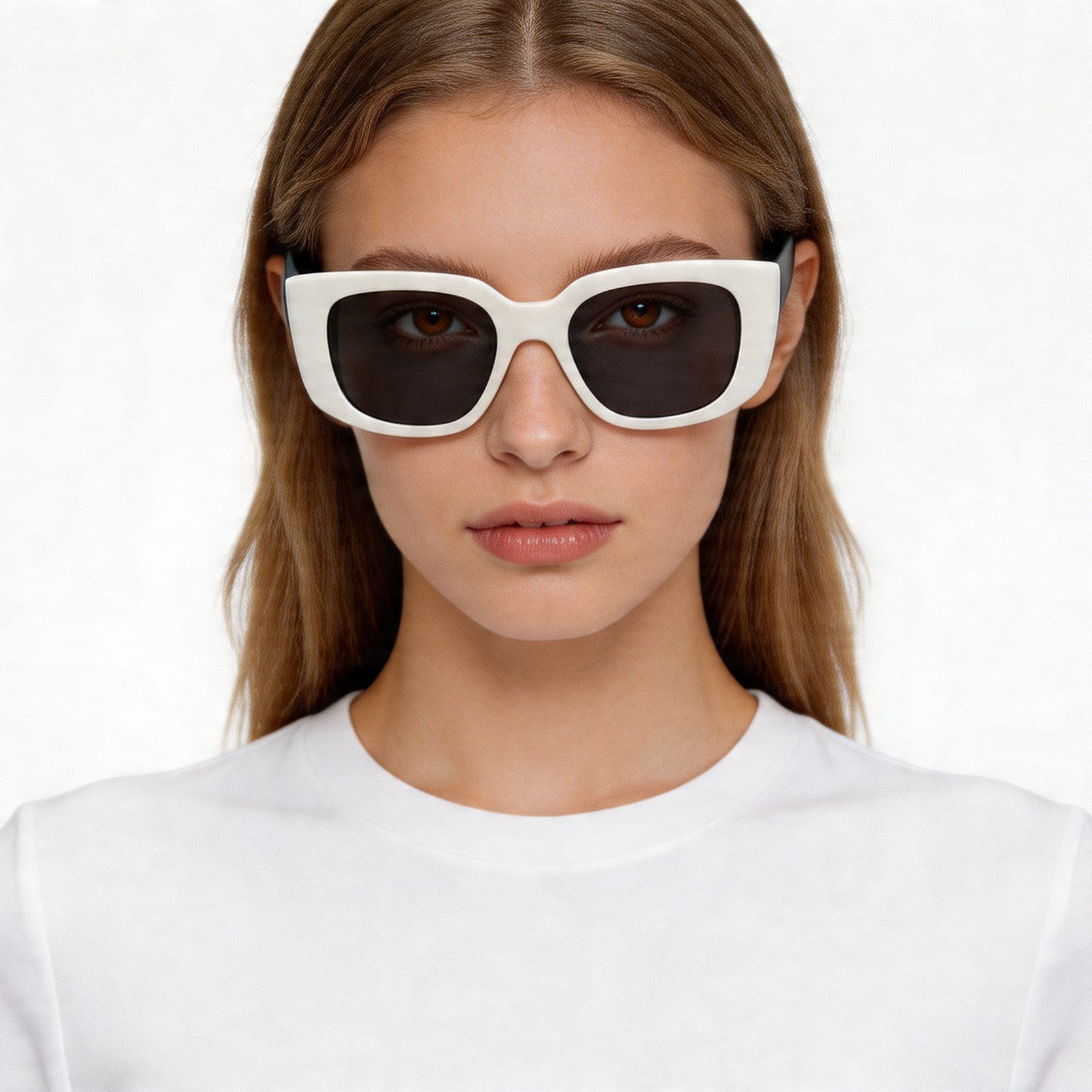 Rectangular White Acetate Sunglasses #BS2012-1356