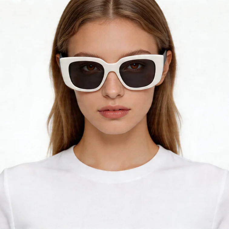 Rectangular White Acetate Sunglasses #BS2012-1356