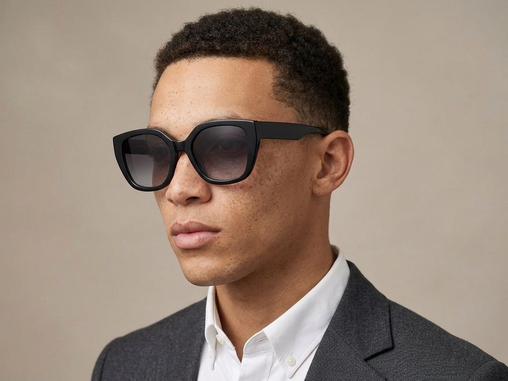 Geometric Black Acetate Sunglasses #BS2012-1363