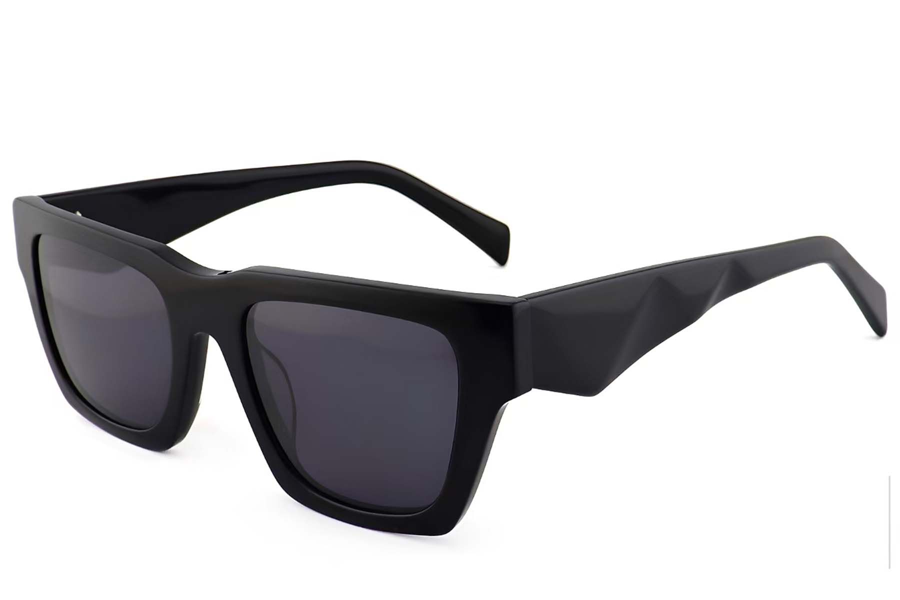 Gafas de sol rectangulares de acetato negro #BS2012-1378