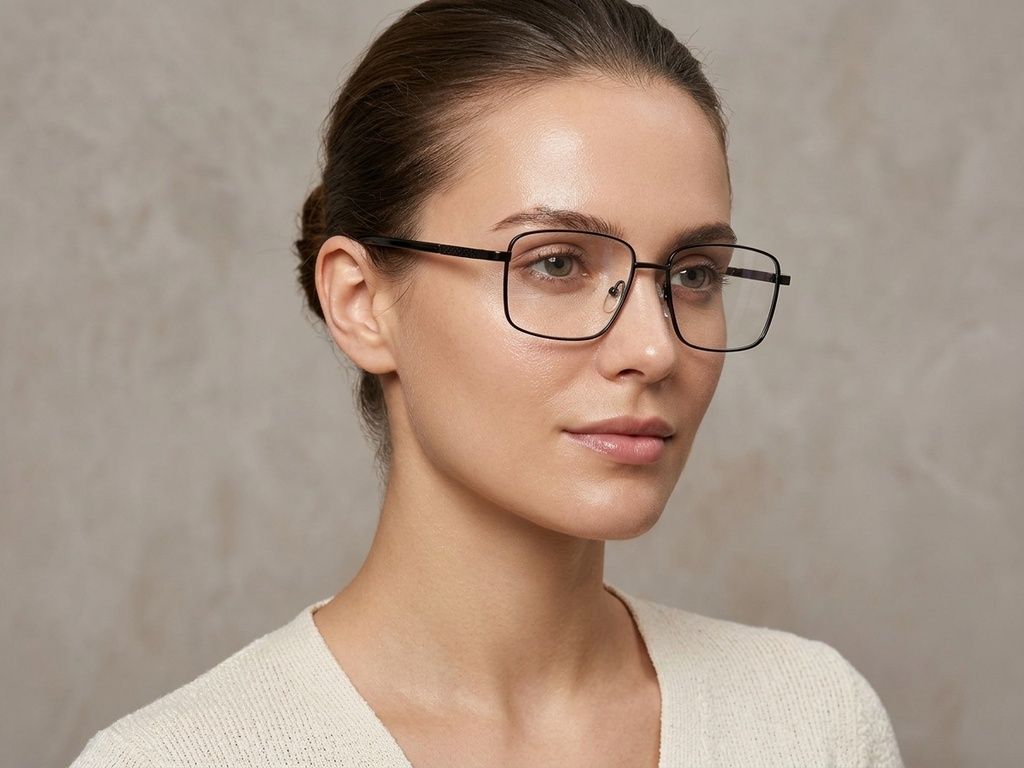 Rechteckige schwarze Metallbrille #BS2012-1550