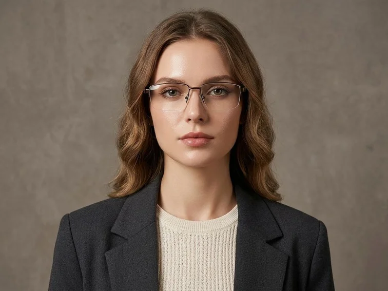 Semi-rimless Brown Metal Glasses #BS2012-1596