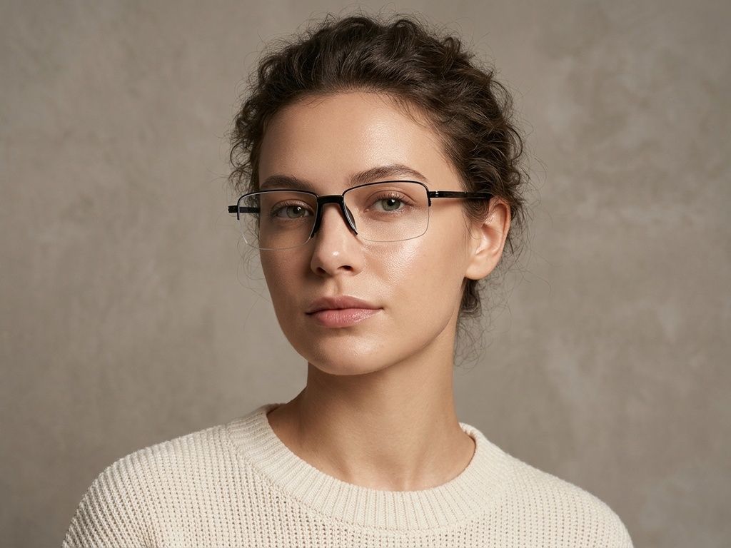 Halbrandlose schwarze Metallbrille #BS2012-1631