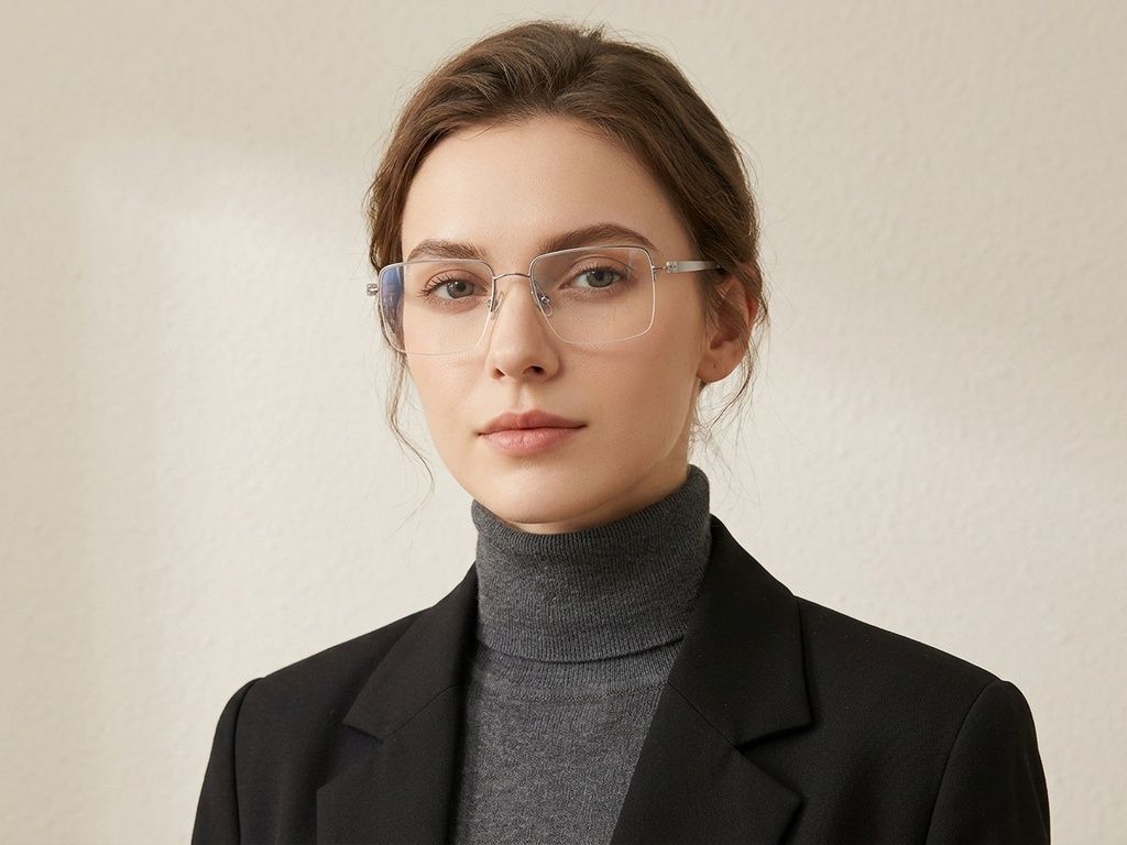 Halbrandlose Brille aus silbernem Titan #BS2012-1662