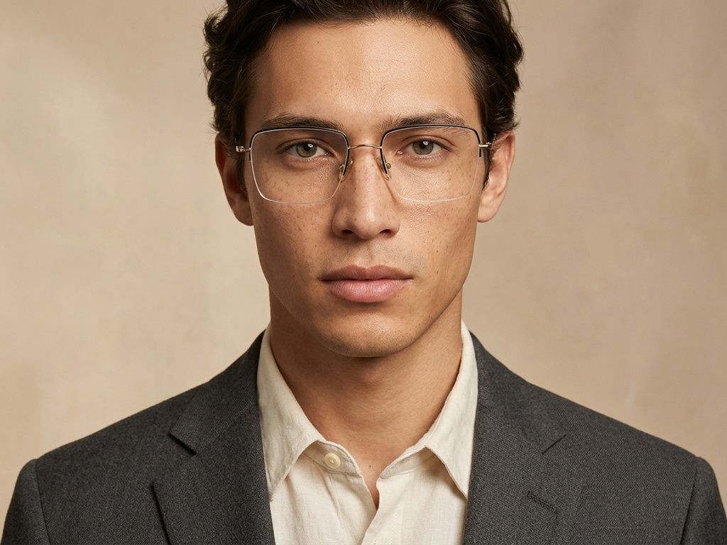 Semi-rimless Black Titanium Glasses #BS2012-1684