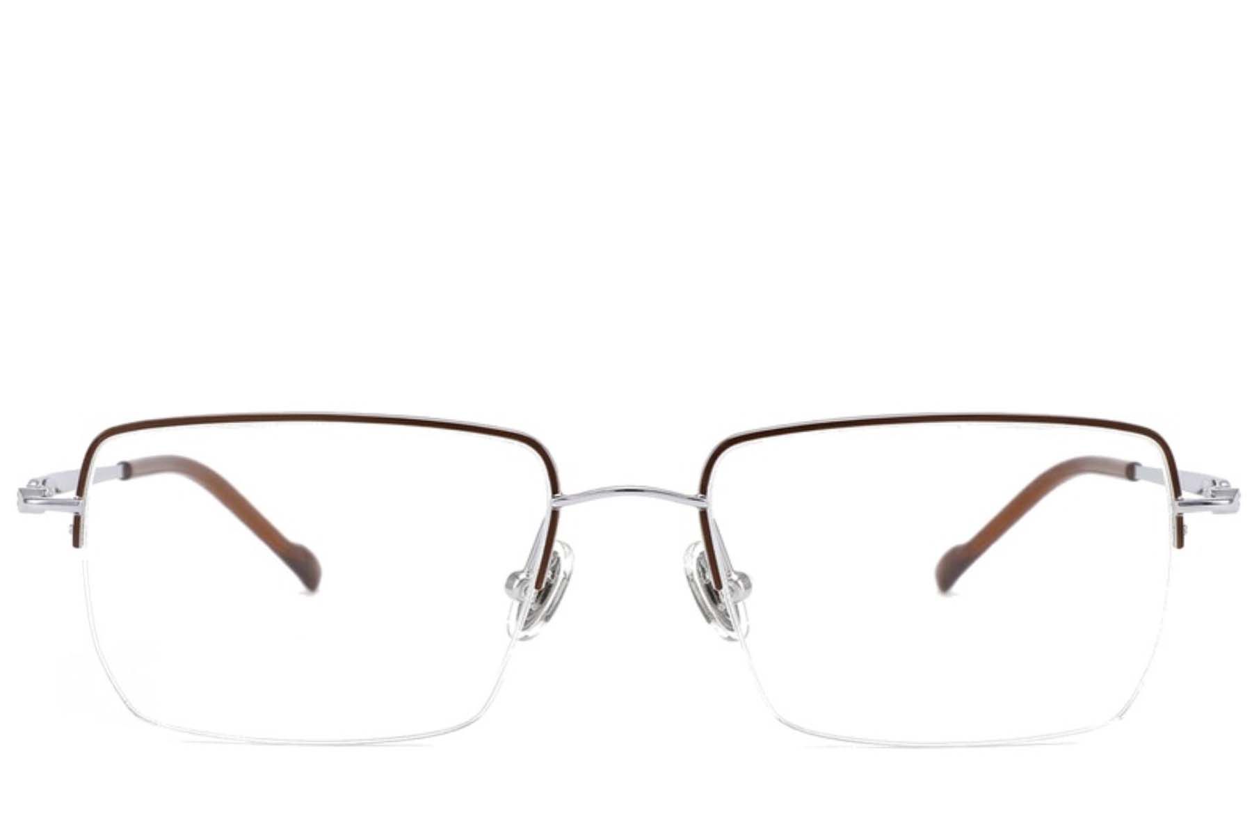 Gafas de titanio marrón con montura semi al aire #BS2012-1691