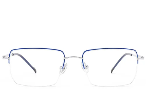 Lunettes semi-cerclées en titane bleu #BS2012-1693