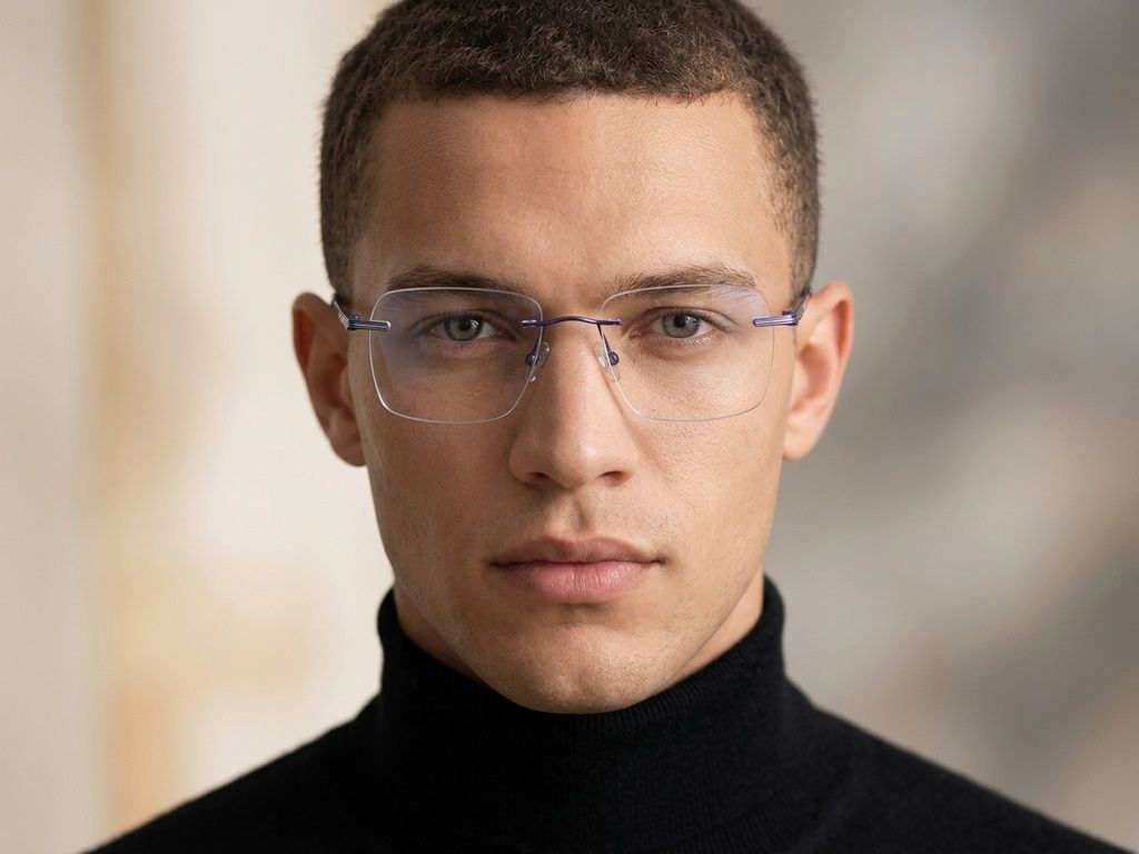 Invisible Blue Titanium Glasses #BS2012-1708