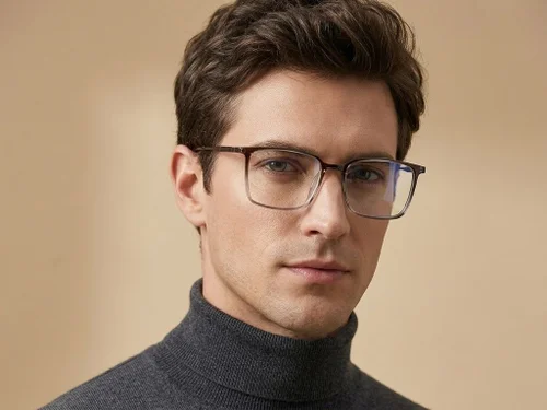 Lunettes rectangulaires en titane brun #BS2012-1710
