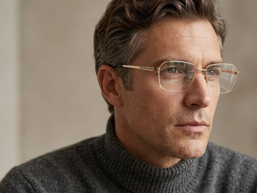 Semi-rimless Golden Titanium Glasses #BS2012-1715