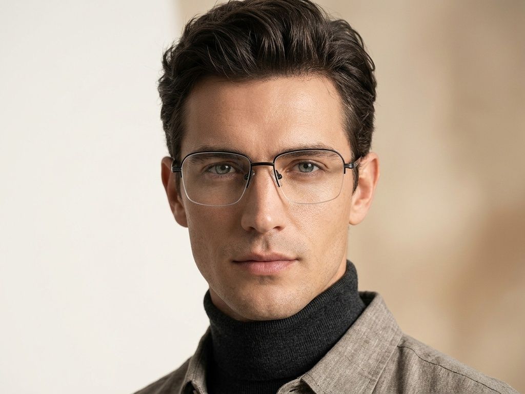 Semi-rimless Black Titanium Glasses #BS2012-1716