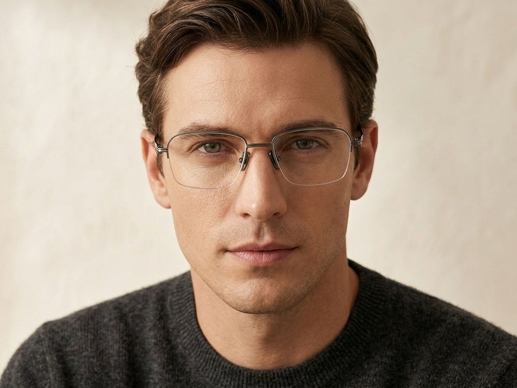 Semi-rimless Grey Titanium Glasses #BS2012-1718