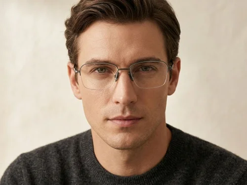 Lunettes semi-cerclées en titane gris #BS2012-1718