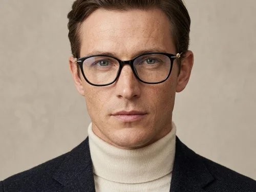 Lunettes ovales en titane noir #BS2012-1738