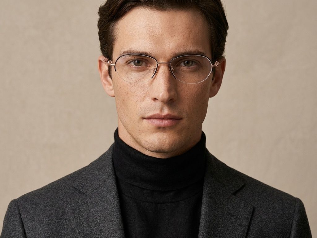 Gafas semi al aire de titanio negro #BS2012-1754