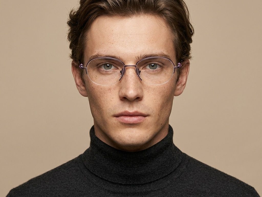 Semi-rimless Purple Titanium Glasses #BS2012-1756