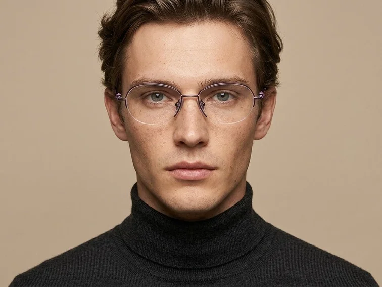 Semi-rimless Purple Titanium Glasses #BS2012-1756